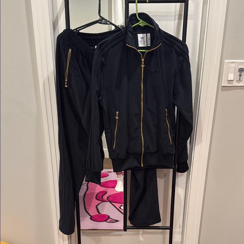 Adidas Men’s Black Velvet Tracksuit with Gold Accents